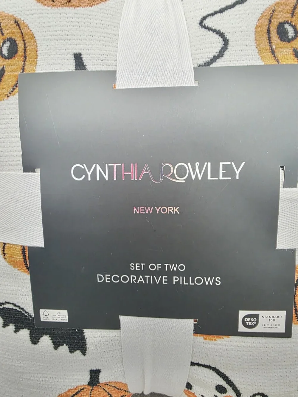 Cynthia Rowley Retro Halloween Pumpkin Ghost Bat Set of 2 Decorative Pillows NWT